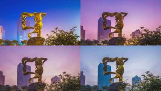 湖南长沙芙蓉广场雕像日出延时摄影4K视频高清在线视频素材下载