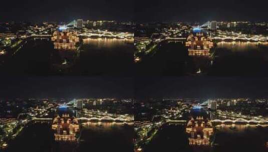 福建福州闽江中洲岛夜景航拍高清在线视频素材下载
