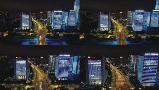 航拍福建福州金融街高楼夜景高清在线视频素材下载