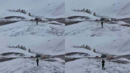 【正版4K素材】航拍新疆喀纳斯下雪奔跑高清在线视频素材下载