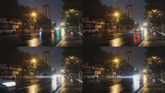 夜晚的街道小点雨高清在线视频素材下载