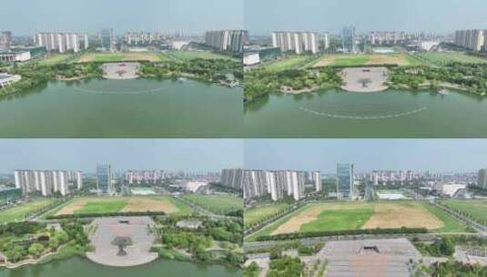 张家港沙洲湖大酒店沙洲湖会议中心航拍高清在线视频素材下载