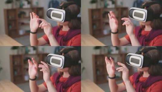 一个女孩戴着虚拟现实游戏头戴高清在线视频素材下载