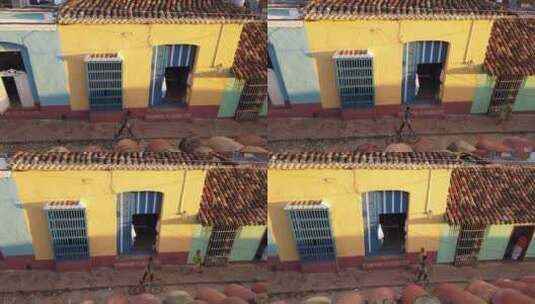 古巴城市建筑自行车俯视地拍高清在线视频素材下载