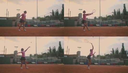 一名女孩正在练习打网球高清在线视频素材下载