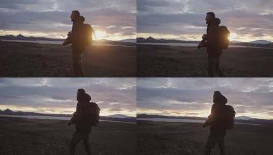 男人在冰岛摄像高清在线视频素材下载