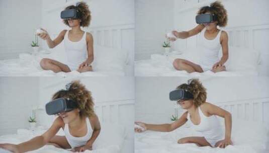 女人带VR眼镜在玩游戏高清在线视频素材下载