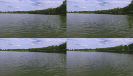 野鸭湖低角度贴近水面飞行航拍高清在线视频素材下载