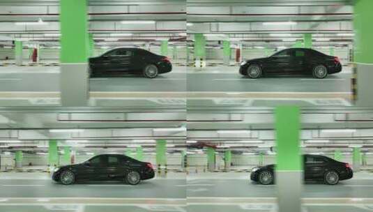 黑色汽车在地下车库行驶高清在线视频素材下载