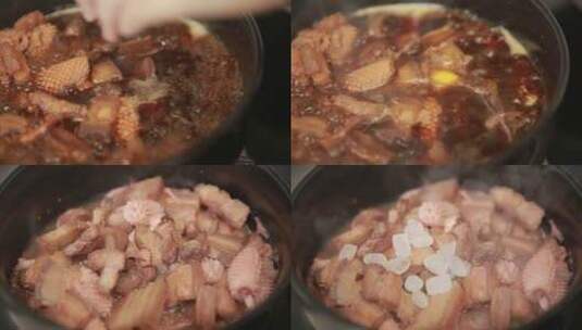 【镜头合集】红烧肉鱿鱼炖肉高清在线视频素材下载