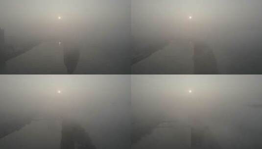 航拍衡阳东洲岛湘江平流雾高清在线视频素材下载