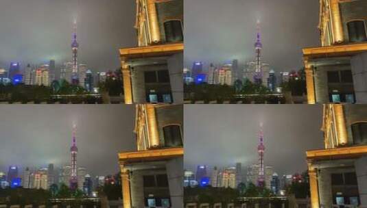 上海封城中的夜晚灯光建筑物高清在线视频素材下载
