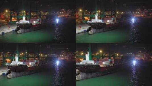 航拍汕头港集装箱码头夜景高清在线视频素材下载