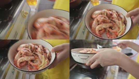 家庭美食制作，番茄炒虾高清在线视频素材下载