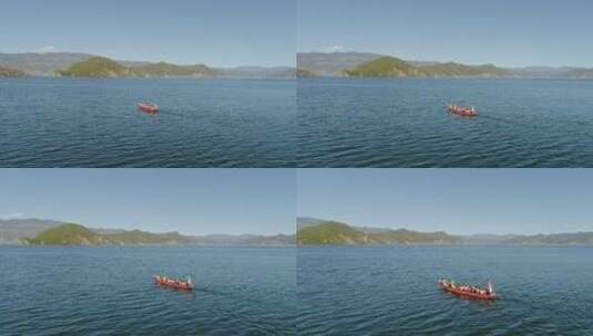 4K山水航拍-泸沽湖景区游船高清在线视频素材下载