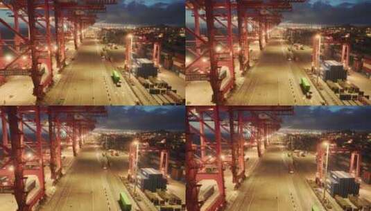 商业港口夜景航拍高清在线视频素材下载