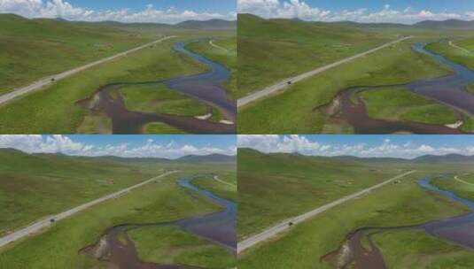 甘肃甘南州玛曲草原湿地自然风光航拍高清在线视频素材下载