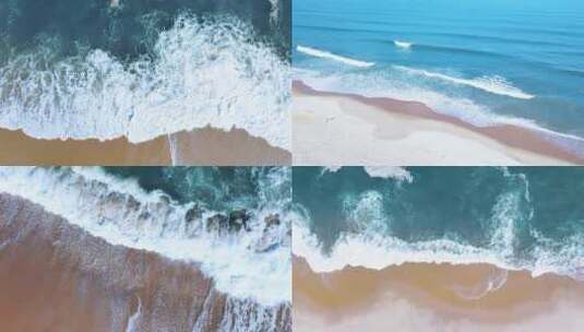 蓝色大海俯拍海浪海面沙滩航拍唯美海边海水高清在线视频素材下载