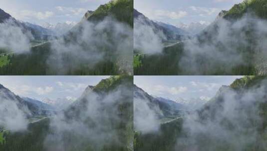 航拍森林雪山云雾穿云风景高清在线视频素材下载