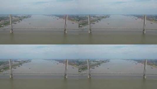 航拍湖北鄂黄长江大桥交高清在线视频素材下载