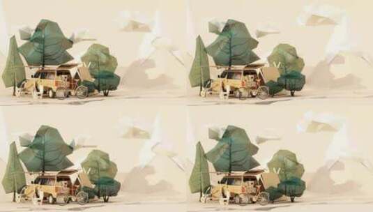 森林户外自驾汽车旅行3d动画高清在线视频素材下载