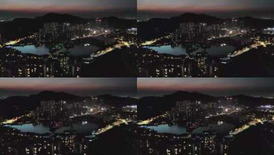 【4K】航拍. 夜晚的湖面与城市建筑高清在线视频素材下载