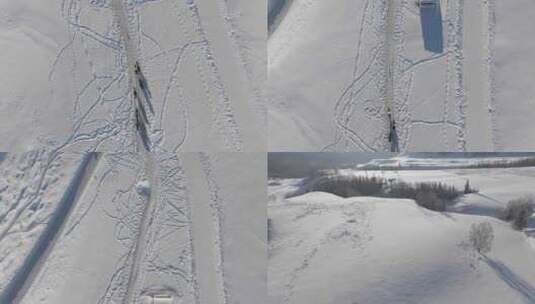 冬日人在雪地骑马垂直航拍跟随高清在线视频素材下载