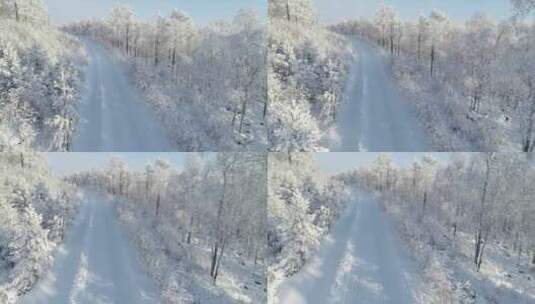 航拍内蒙古大兴安岭冰雪雾凇、雪凇高清在线视频素材下载