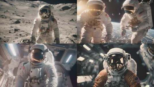 月球和空间站的宇航员高清在线视频素材下载