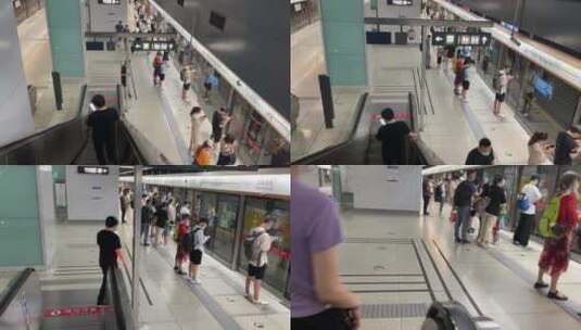 北京6号线夏天地铁扶梯下行站台打工人高清在线视频素材下载