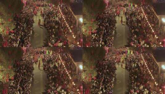 过年人群拥挤灯笼街道新春年味节日氛围航拍高清在线视频素材下载