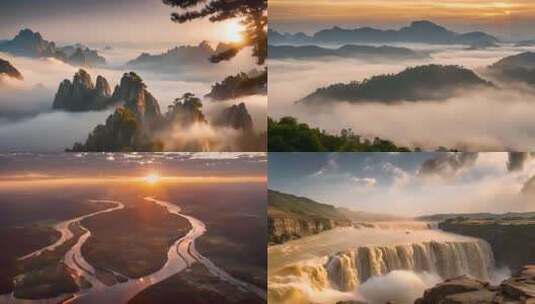 航拍美丽中国大好河山风景4高清在线视频素材下载