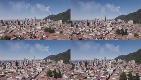从空中俯瞰熙熙攘攘的波哥大城市蔓延高清在线视频素材下载