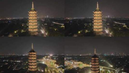 苏州古城夜景-北寺塔 北报恩寺高清在线视频素材下载