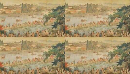 中国古代城市风貌卷轴图高清在线视频素材下载