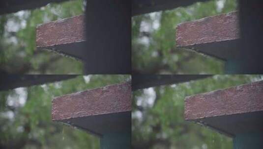 雨水落在屋檐上的慢镜头高清在线视频素材下载