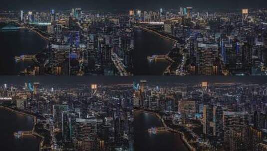 4K航拍杭州滨江区夜景高清在线视频素材下载