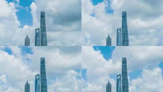 上海陆家嘴三件套 蓝天白云高清在线视频素材下载