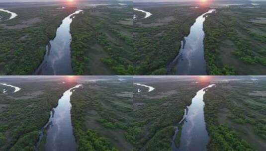 呼伦贝尔草原湿地河流朝阳高清在线视频素材下载