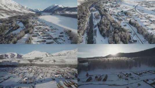 新疆禾木冬季雪后日出风光高清在线视频素材下载