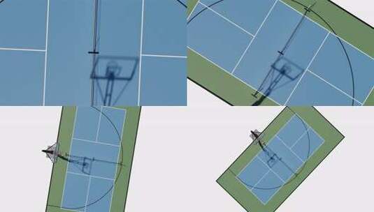 3d渲染组合篮球和匹克球场多项运动的鸟瞰高清在线视频素材下载