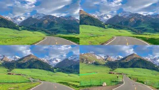 雪山公路风景 行车风景 车窗 马路高清在线视频素材下载