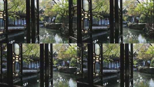 拙政园唯美水廊古建筑秋天光影高清在线视频素材下载
