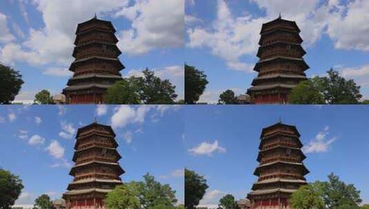 山西著名旅游景点世界文化遗产应县木塔高清在线视频素材下载