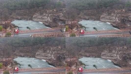 山间结冰湖面雪景俯瞰高清在线视频素材下载