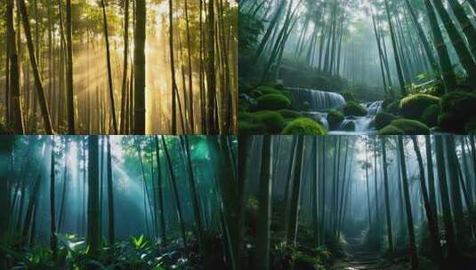 竹林幽静竹林深处的光影幽静竹林溪流高清在线视频素材下载