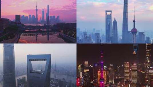 上海陆家嘴日出朝霞夜景城市景观航拍高清在线视频素材下载