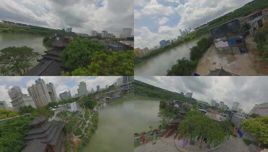 航拍广西首府南宁民歌湖风雨桥穿越机fpv高清在线视频素材下载