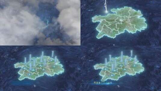 贵州省地图-云雾俯冲勾勒轮廓高清AE视频素材下载