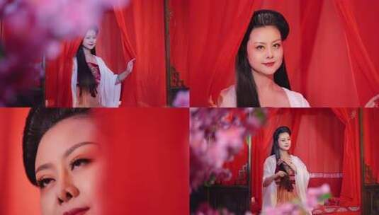 古装女子坐在床前梳头 古风 传统文化 古代高清在线视频素材下载